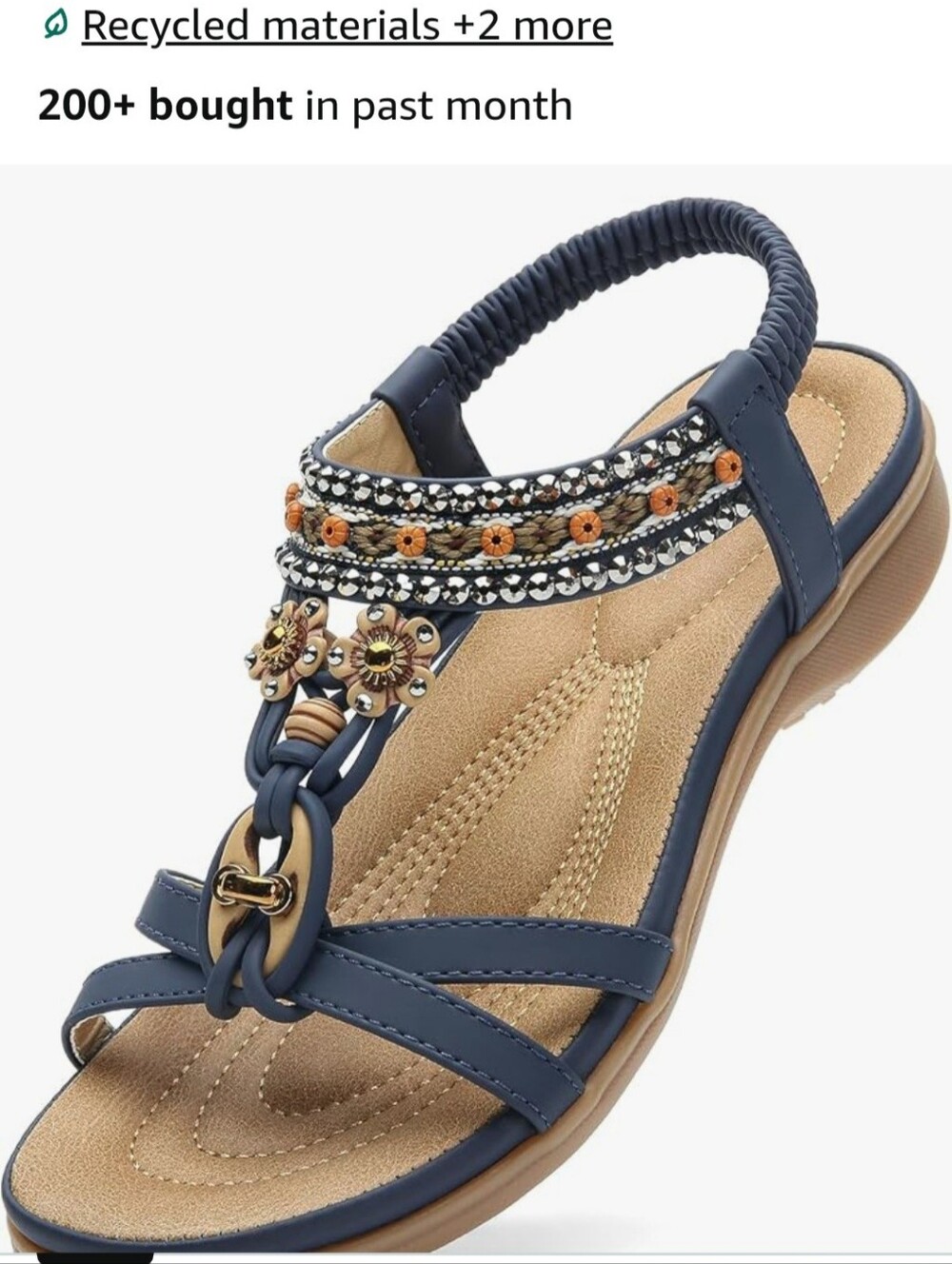 Beaded Navy Women’s Comfort Sandal with Elastic Back